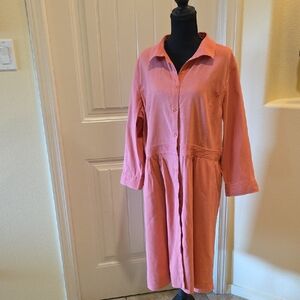 Eileen Fisher Linen Blend Button Down Shirtdress in Coral Pink Coastal, Size XL
